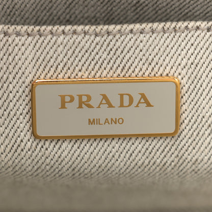 Prada Denim Small Logo Tote Bianco 6 of 12