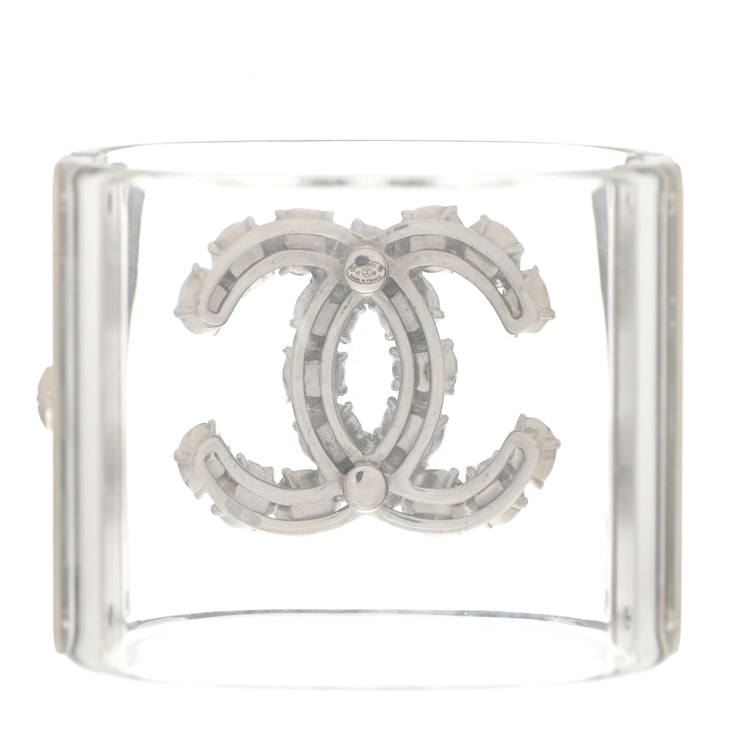 Chanel Resin Crystal Pearl CC Cuff Transparent 3 of 5