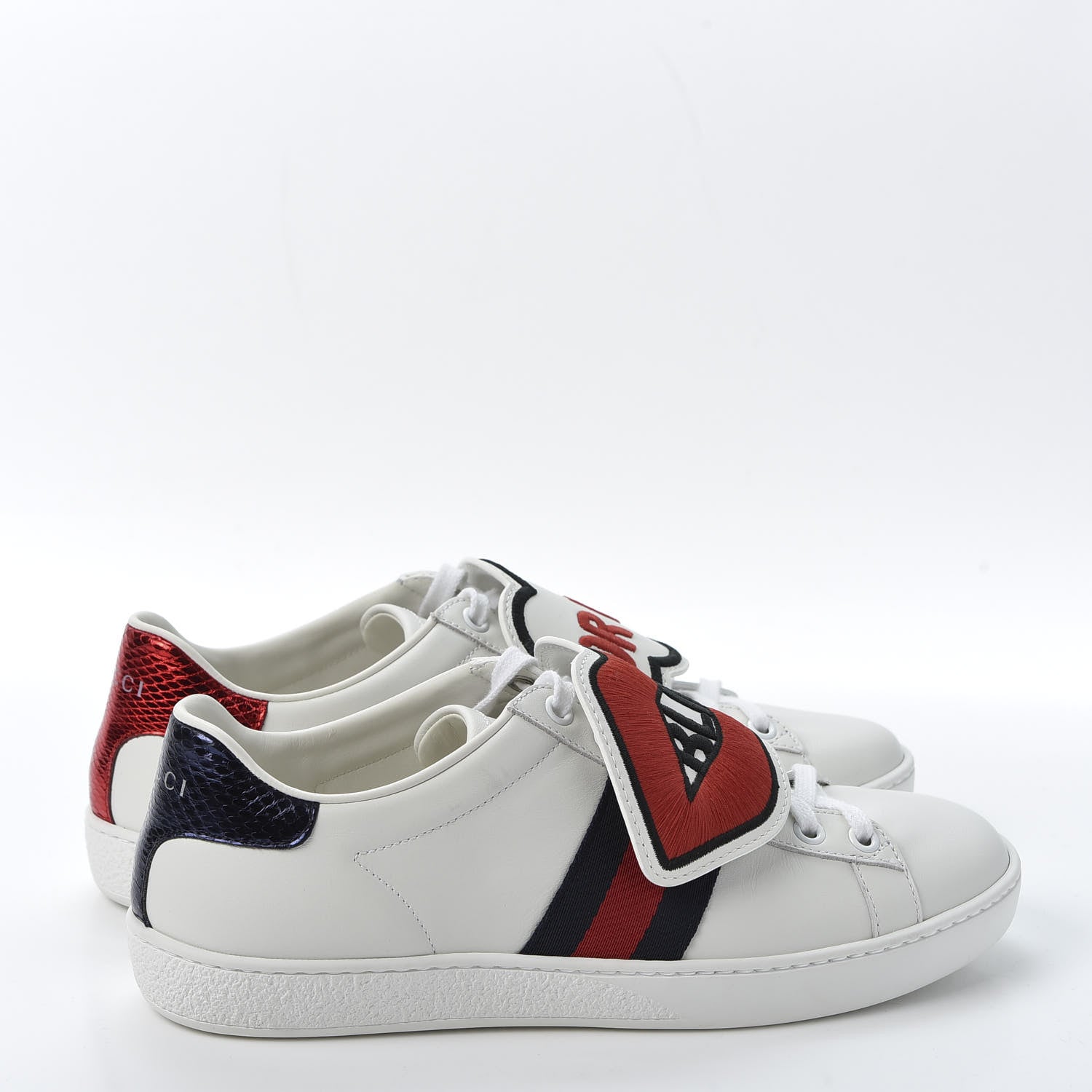 Gucci Calfskin Ayers Web Blind for Love Embroidered Womens Ace Sneakers 36.5 White 4 of 10