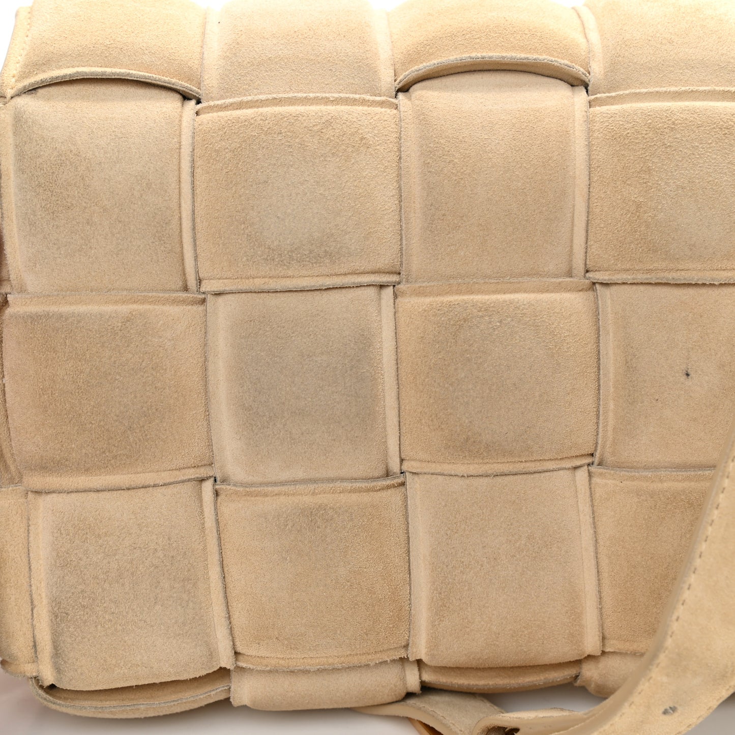 Suede Calfskin Maxi Intrecciato Padded Cassette Crossbody Bag Sand