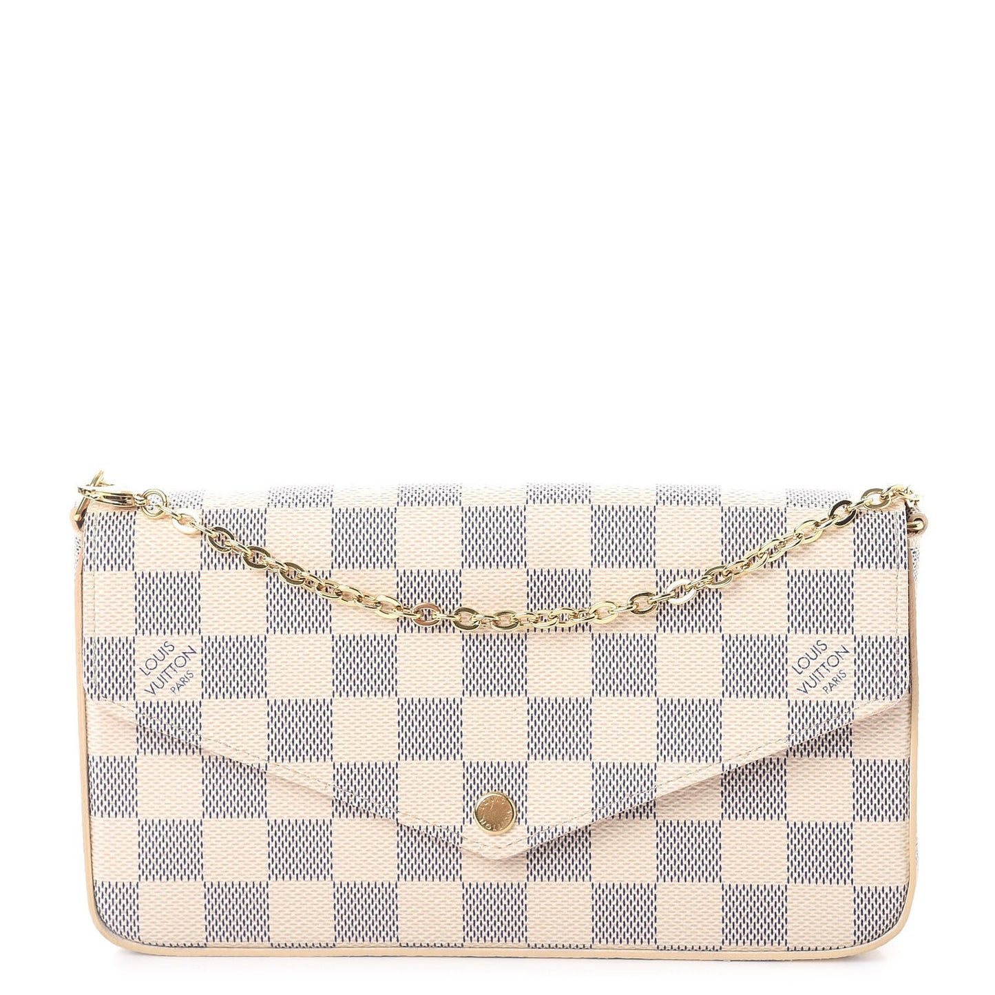 Damier Azur Pochette Felicie Chain Wallet Rose Ballerine