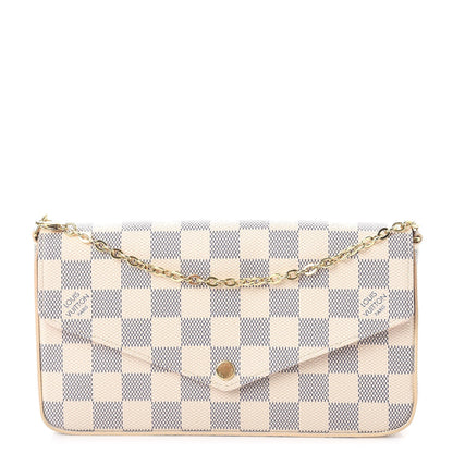 Louis Vuitton Damier Azur Pochette Felicie Chain Wallet Rose Ballerine 1 of 12
