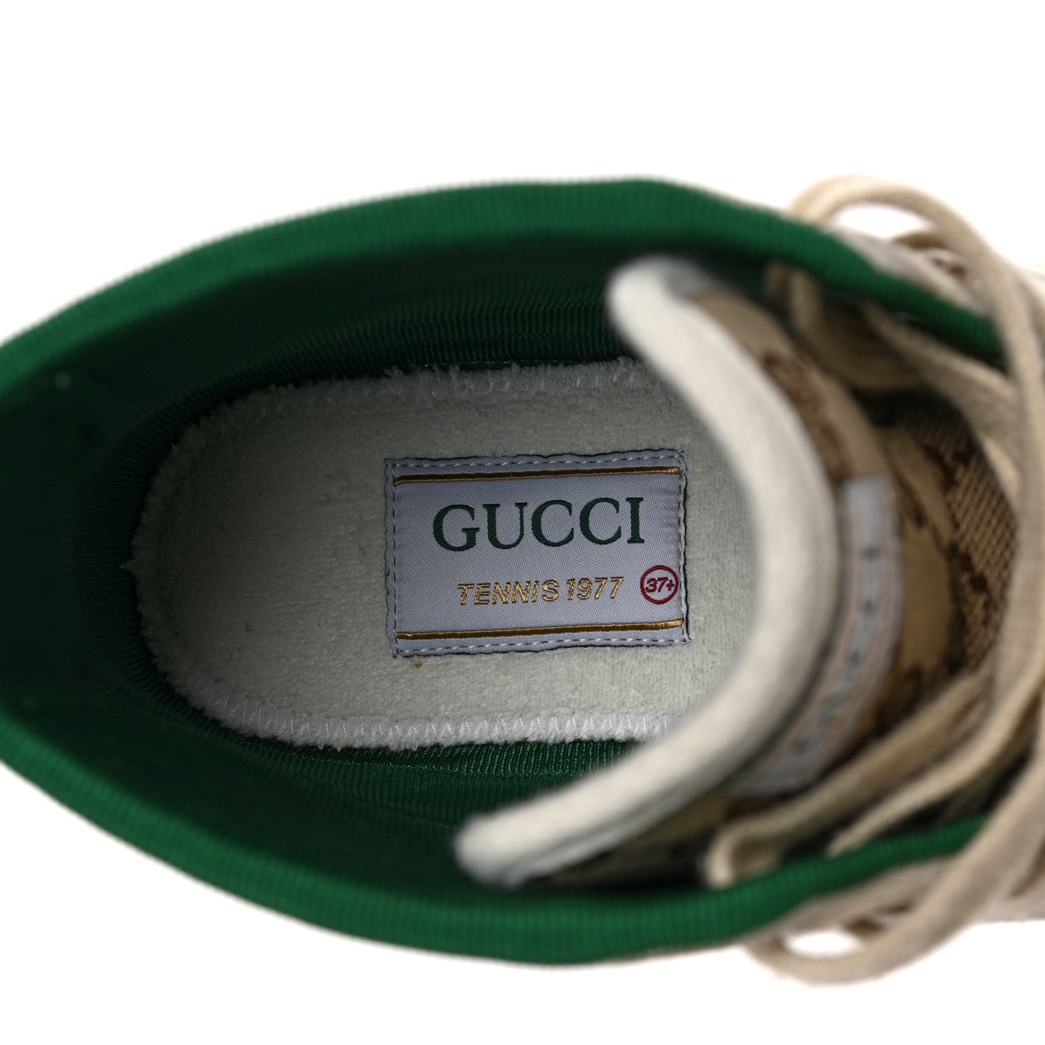 Gucci GG Monogram Web Womens 1977 Tennis High Top Sneakers 37.5 Beige Ebony Mystic White 7 of 7