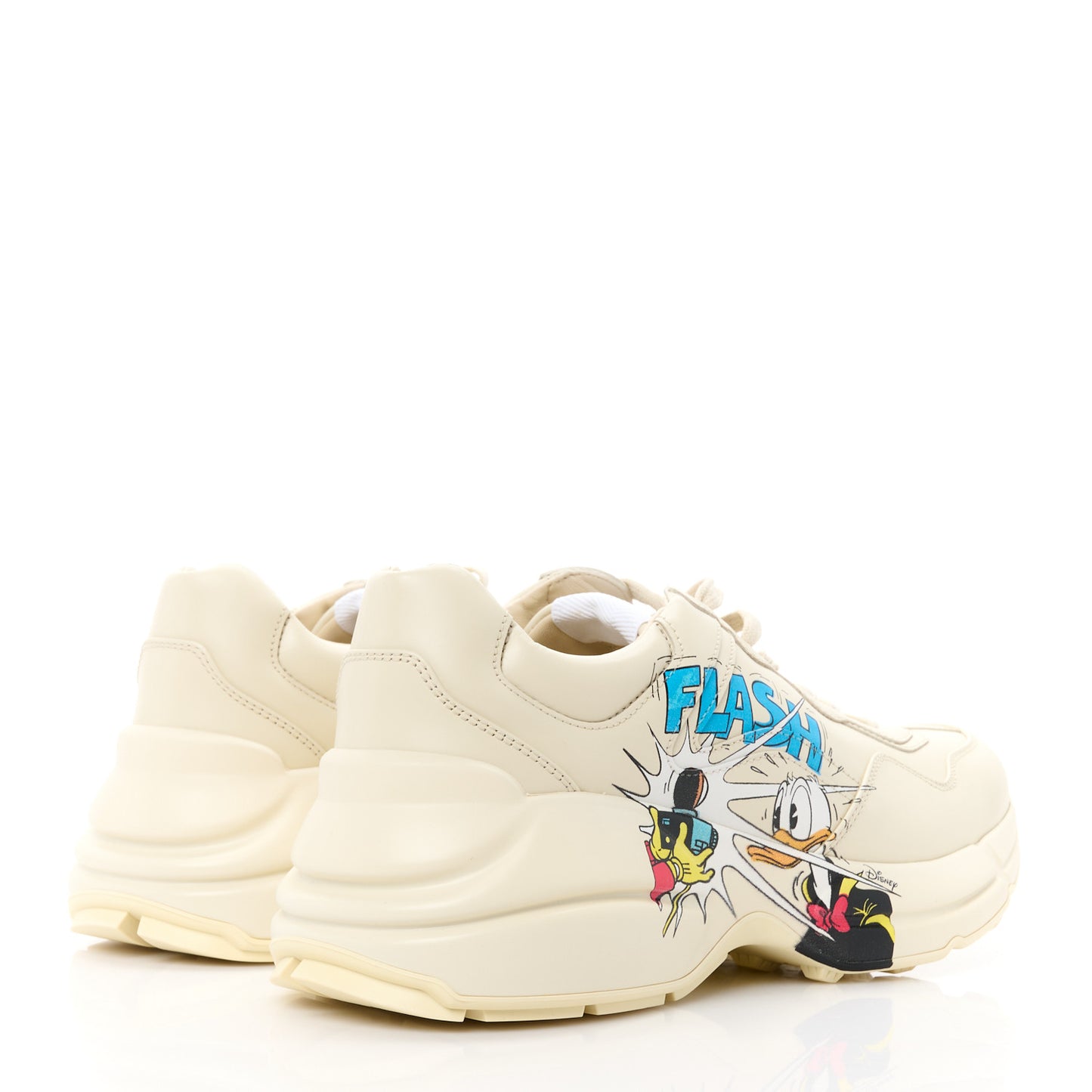 X DISNEY Calfskin Donald Duck Mens Rhyton Sneakers 40 Ivory