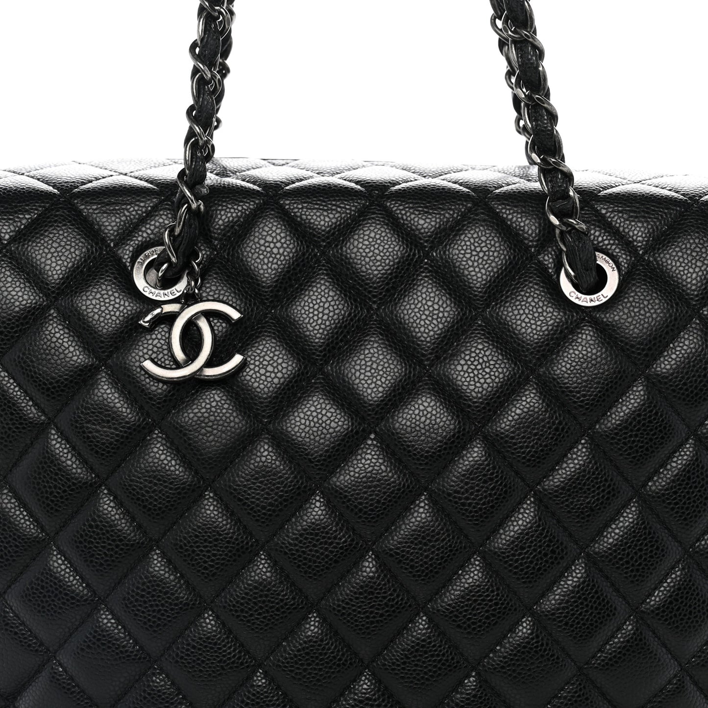 Caviar Quilted City Shopping Tote Black