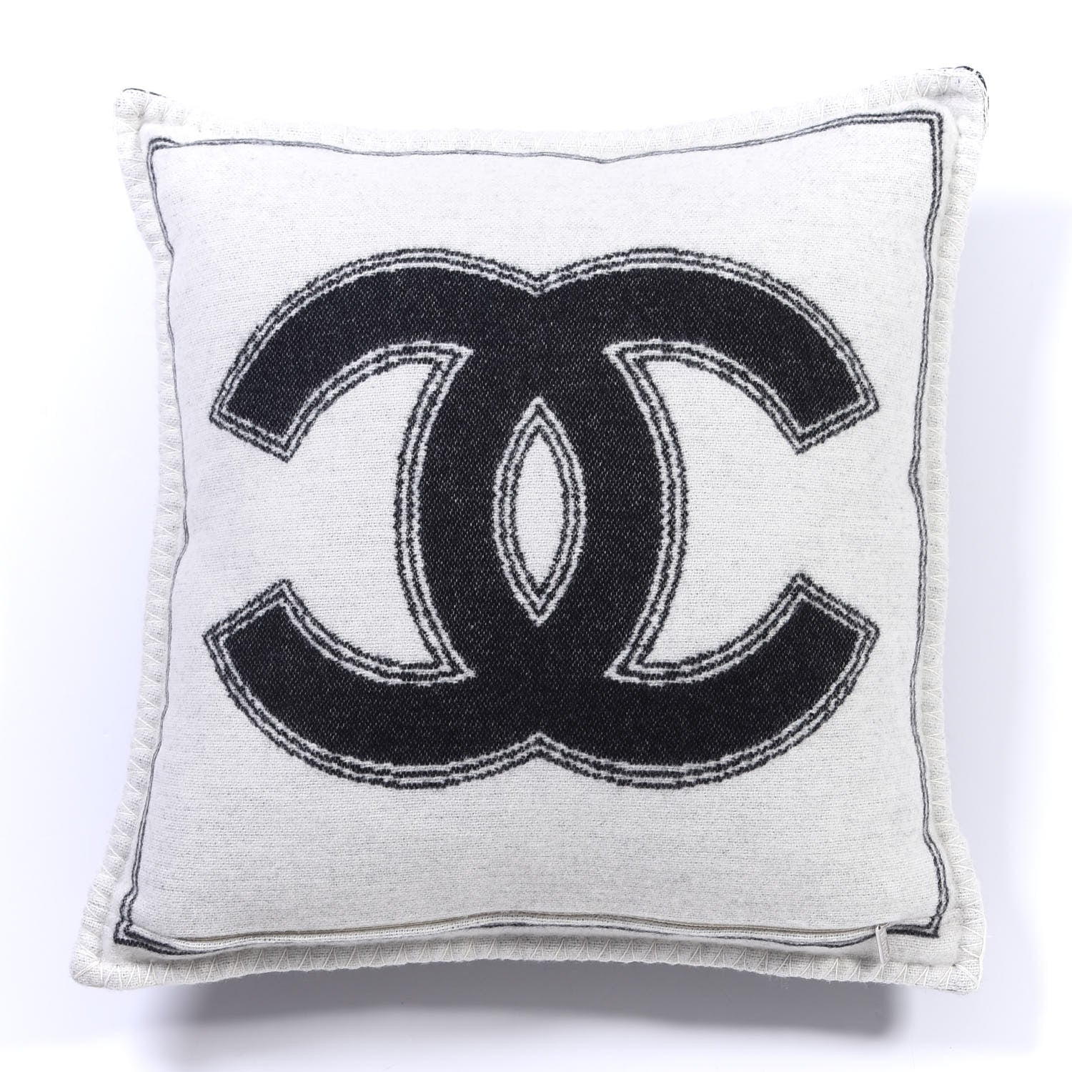 Chanel Merino Wool Cashmere CC Pillow Black White 2 of 3