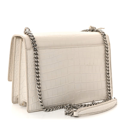 Saint Laurent Calfskin Crocodile Embossed Medium Monogram Sunset Blanc Vintage 3 of 9