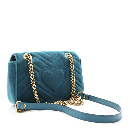 Gucci Velvet Matelasse Mini GG Marmont Shoulder Bag Pavone Cyan 3 of 10