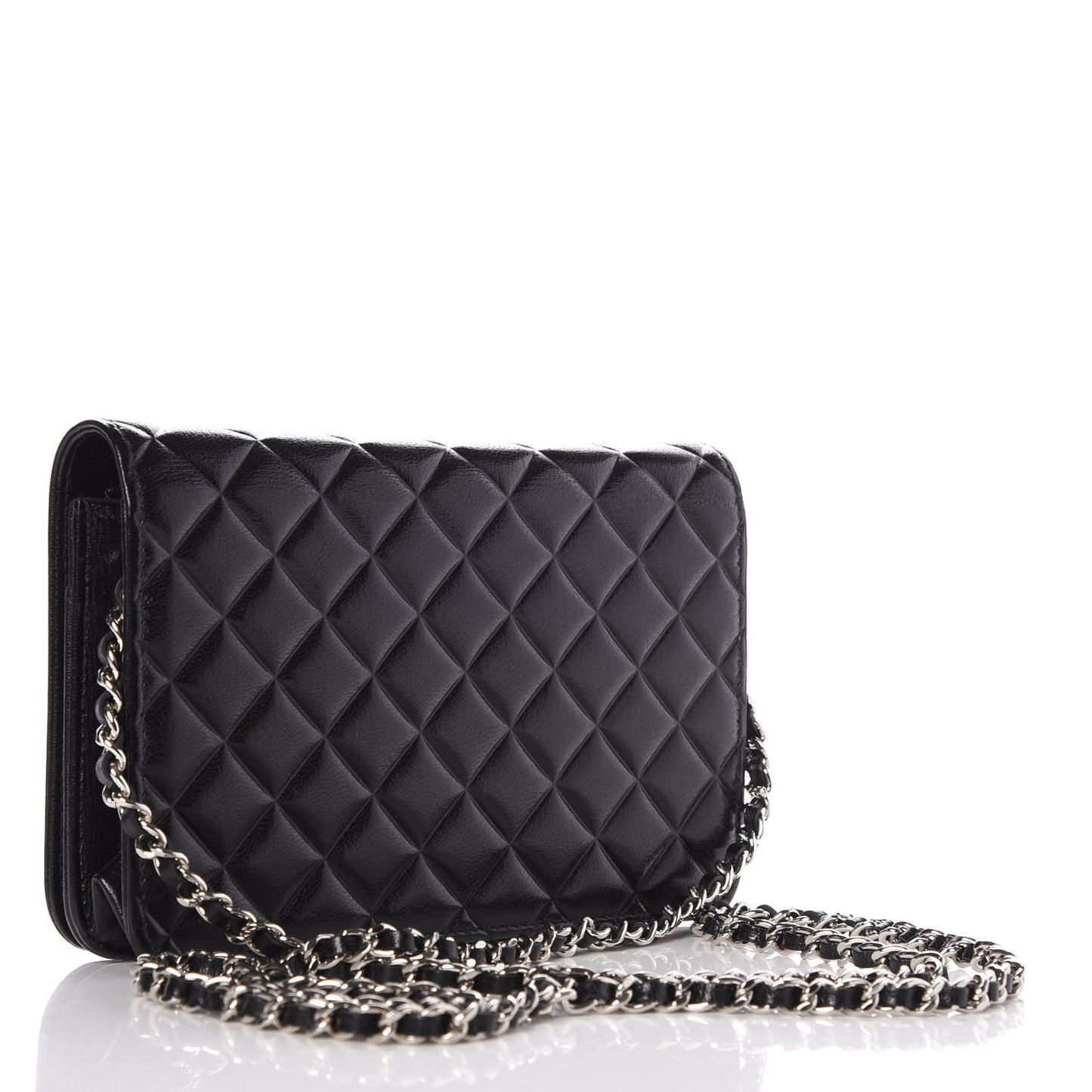 Goatskin Quilted Diamond CC Wallet On Chain WOC Black
