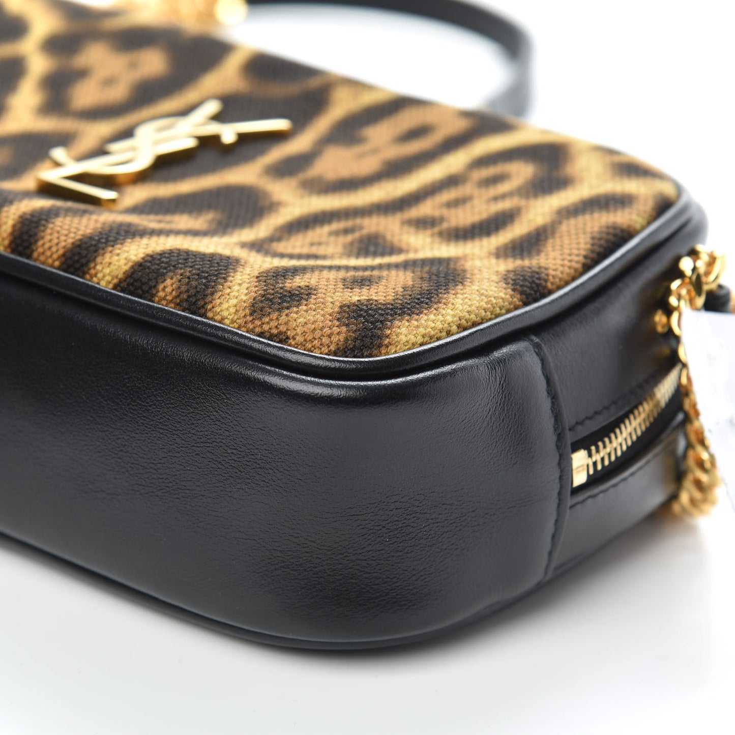 Canvas Calfskin Leopard Print Monogram Mini Lou Camera Bag Brown