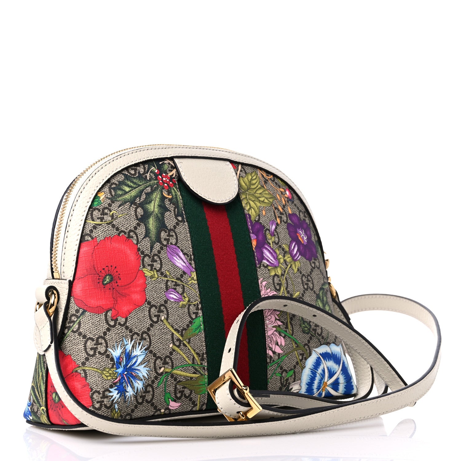 Gucci GG Supreme Monogram Flora Web GG Small Ophidia Dome Shoulder Bag White 3 of 9