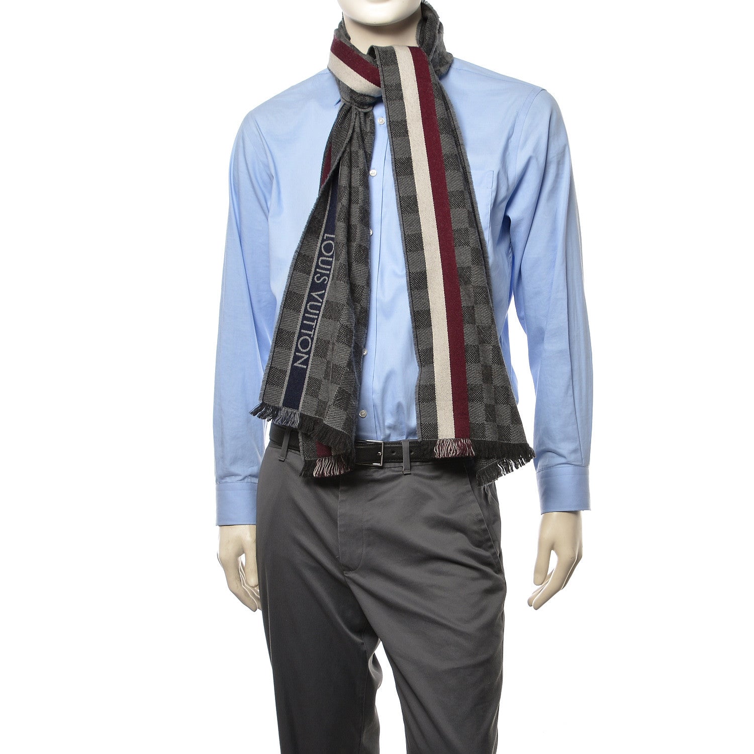 Louis Vuitton Wool Damier Messager Scarf Charcoal Grey 2 of 4