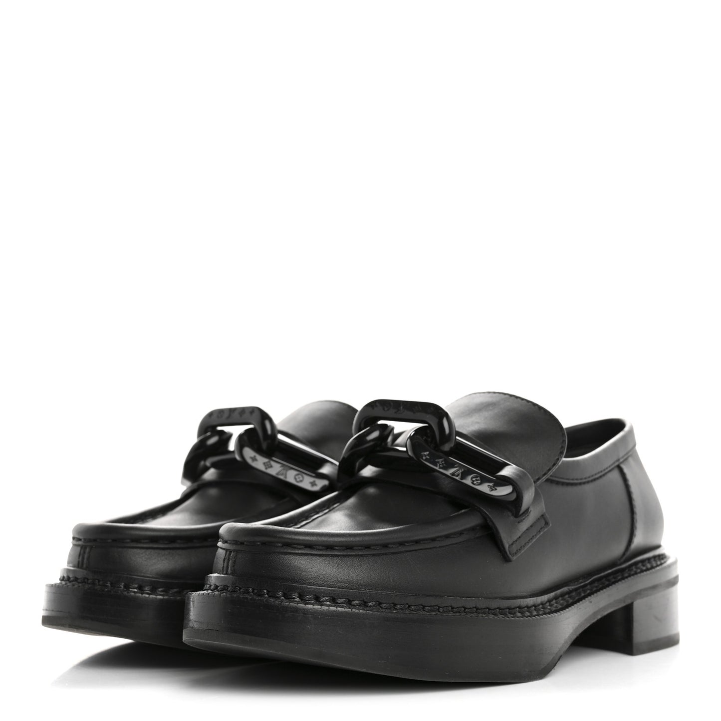 Calfskin Oversized Chain Academy Loafers 35 Black