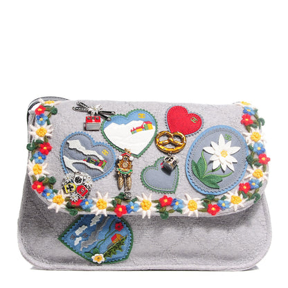 Chanel Felt Embroidered Small Crest Austrian Satchel Grey 1 of 6