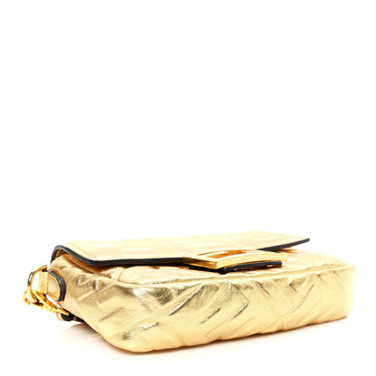 Fendi Vitello Catalan Mirror FF 1974 Embossed Mini Baguette Gold 4 of 9