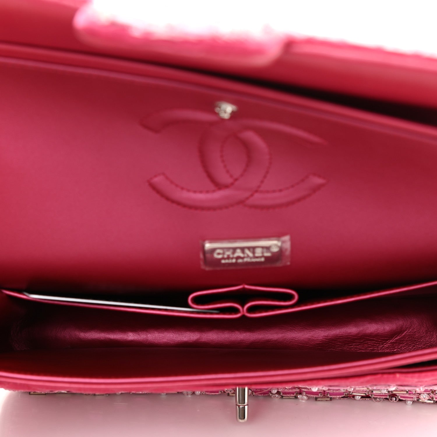 Chanel Satin Pearl Beaded Medium Flap Pink 5 of 11
