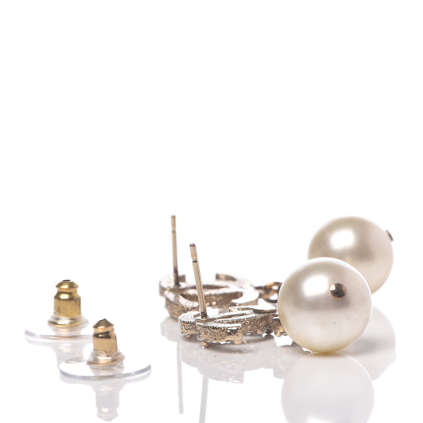 Crystal Pearl CC Drop Earrings Gold