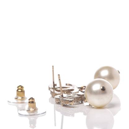 Chanel Crystal Pearl CC Drop Earrings Gold 3 of 4