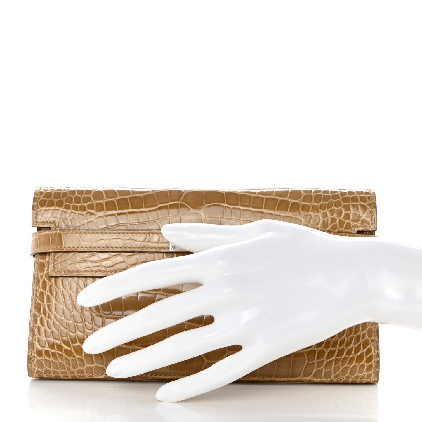 Shiny Alligator Kelly Longue Wallet Beige Sable