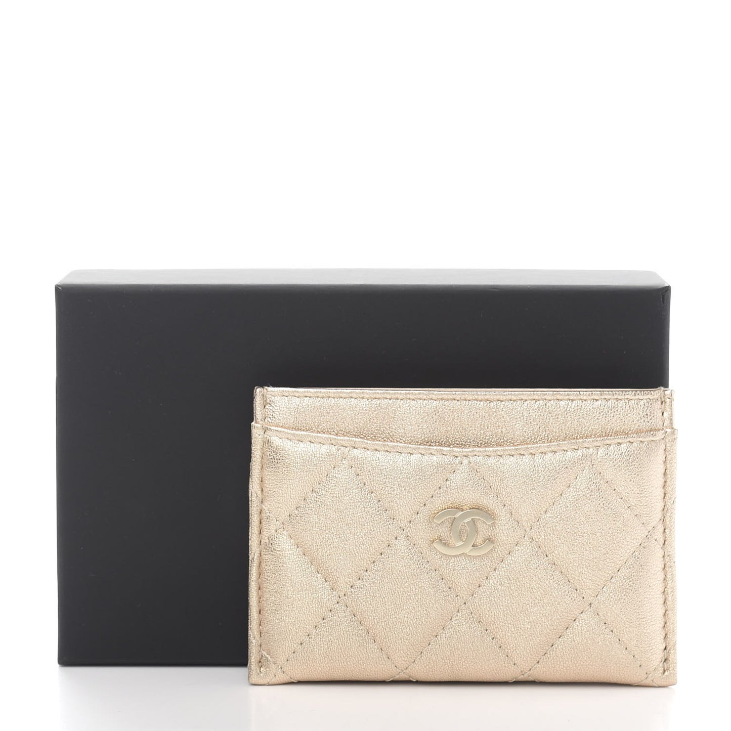 Metallic Lambskin Quilted CC Card Holder Gold