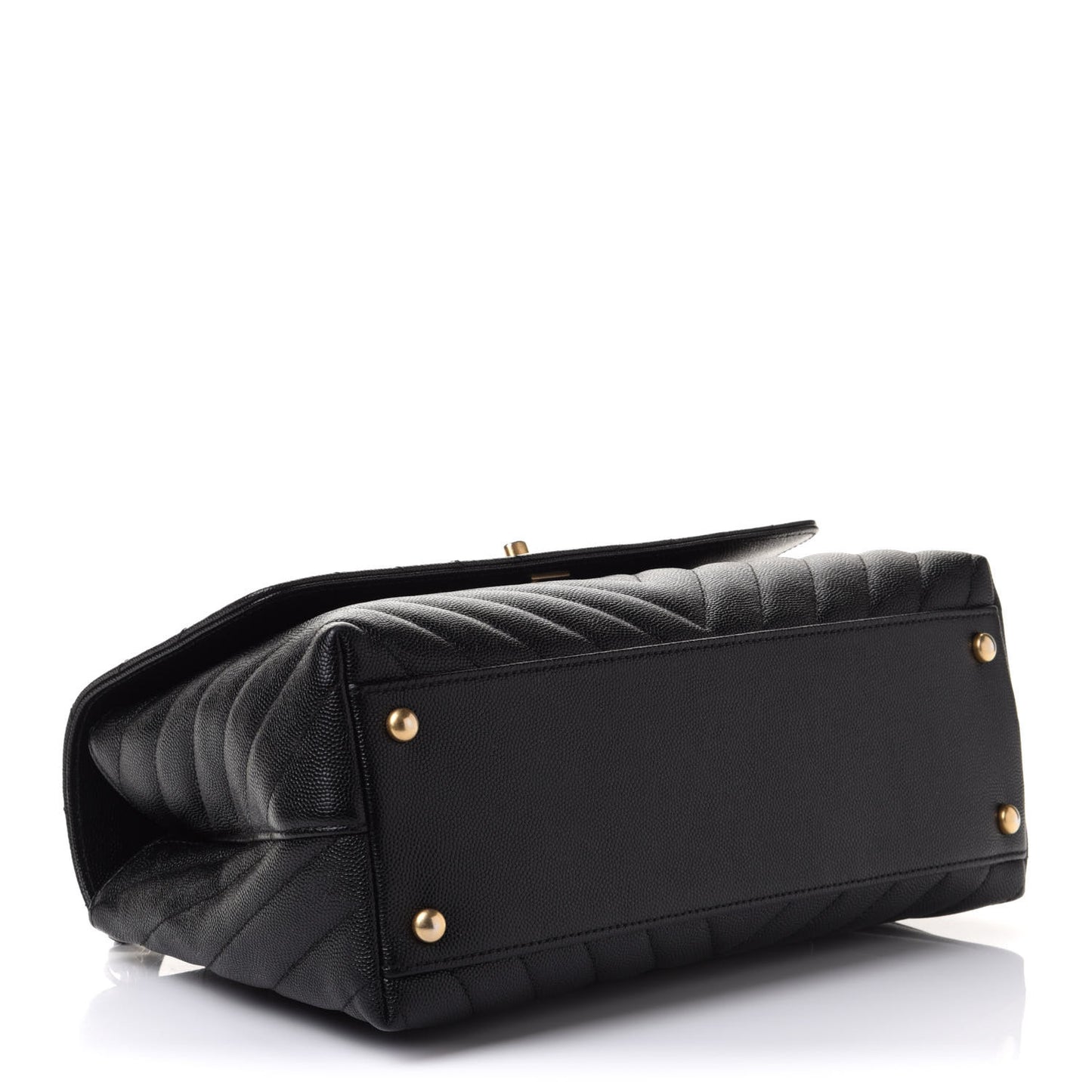 Caviar Chevron Quilted Small Coco Handle Flap Black
