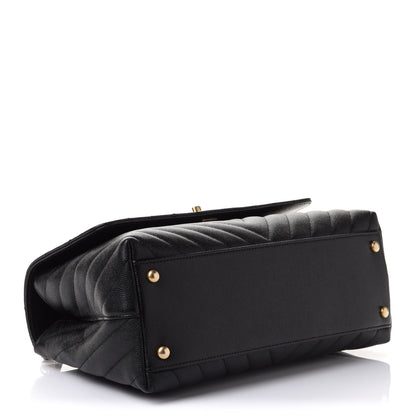Chanel Caviar Chevron Quilted Small Coco Handle Flap Black 4 of 11