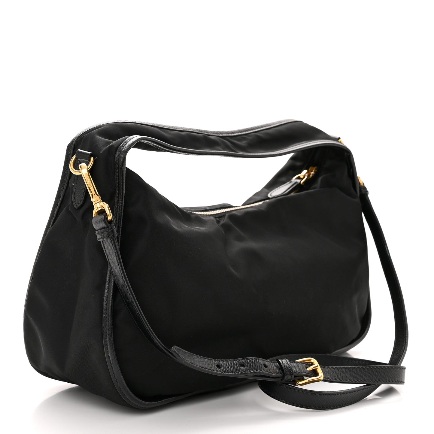 Tessuto Nylon Oro Saffiano Hobo Crossbody Black