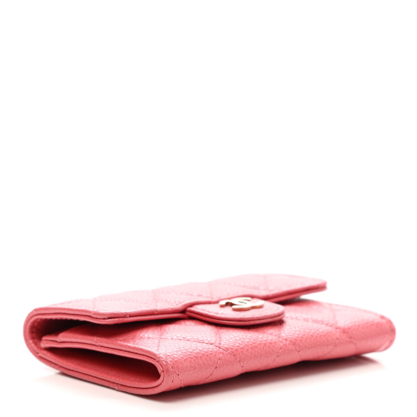 Caviar Quilted Flap Card Holder Pink