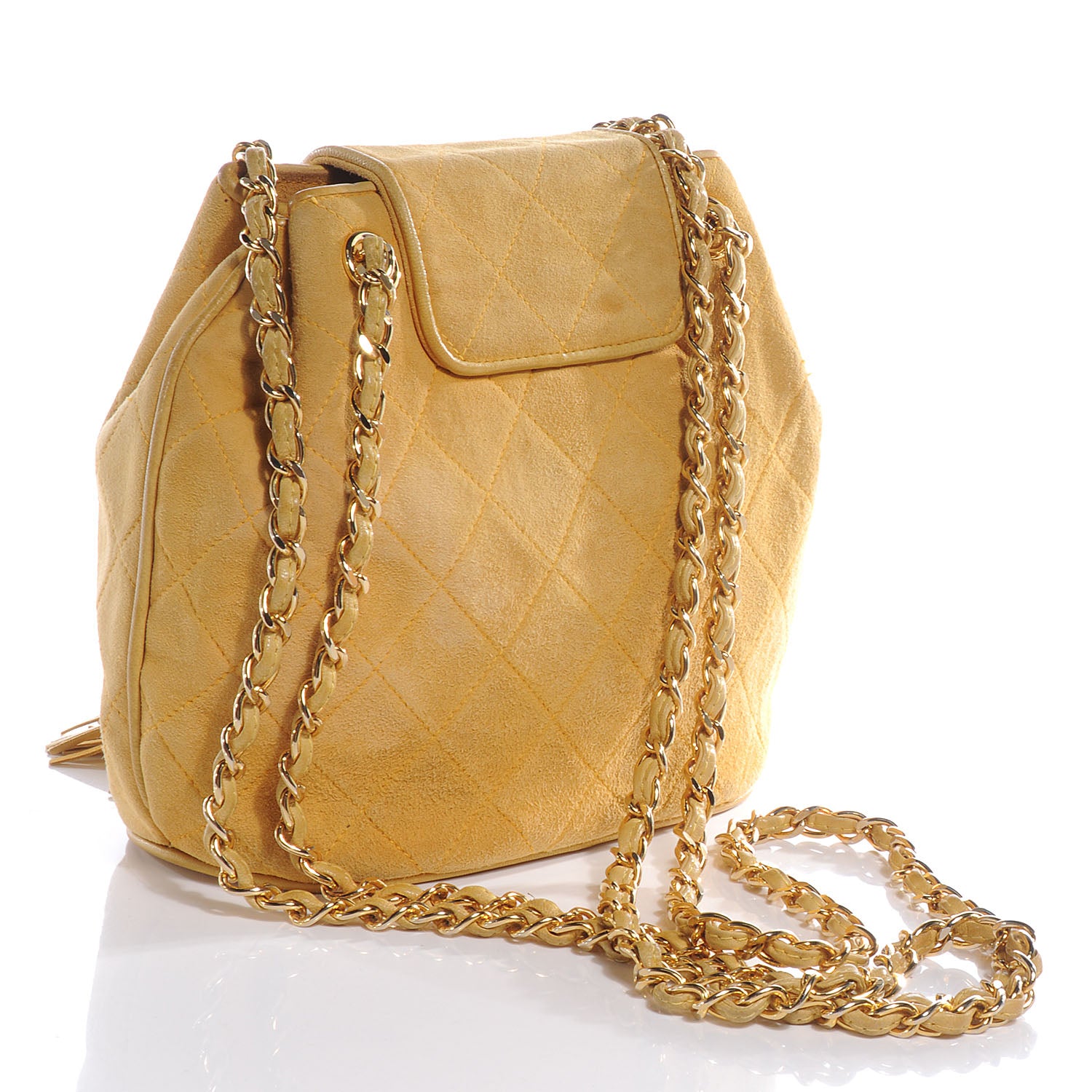 Chanel Suede Quilted Tassel Shoulder Bag Yellow 3 of 9