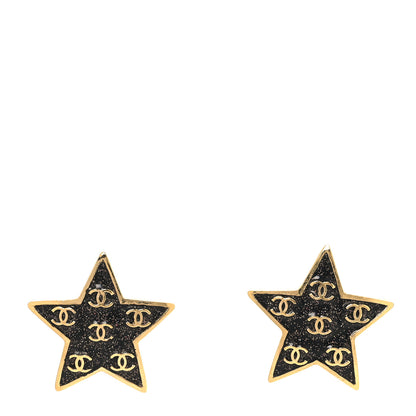 Chanel Metal Glitter Sparkle CC Star Earrings Gold Black 1 of 5