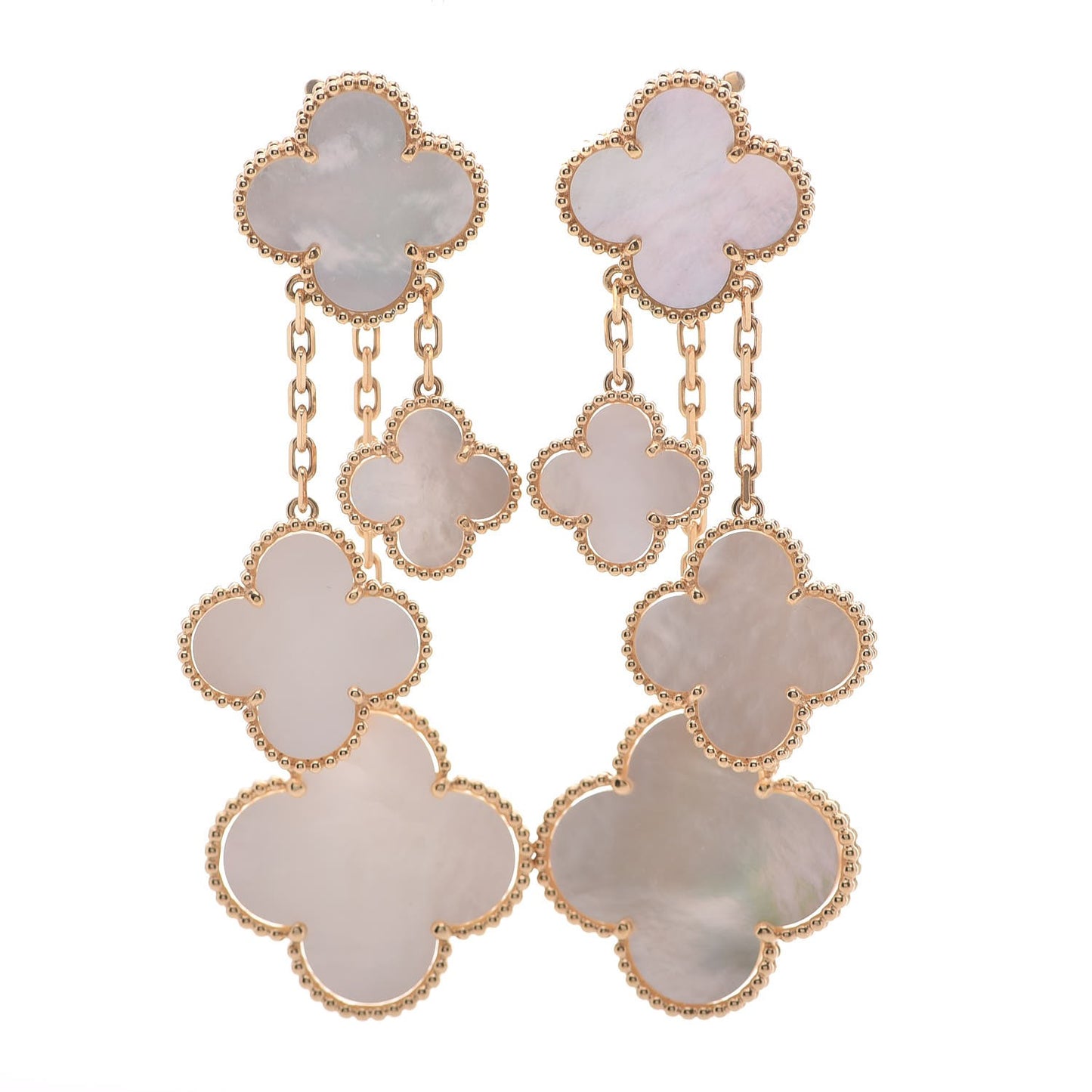 18K Yellow Gold Mother of Pearl Magic Alhambra 4 Motif Earrings