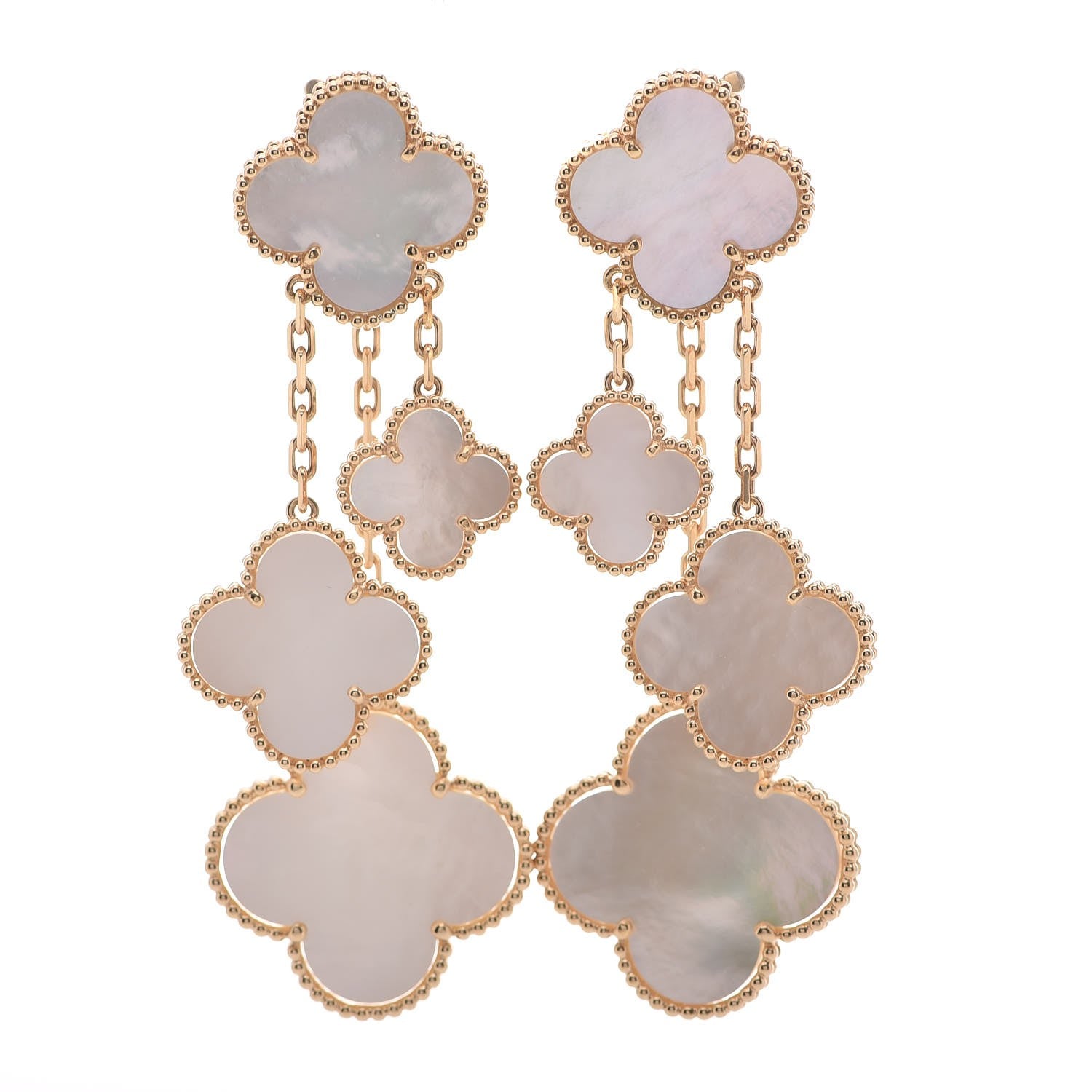 Van Cleef & Arpels 18K Yellow Gold Mother of Pearl Magic Alhambra 4 Motif Earrings 1 of 5