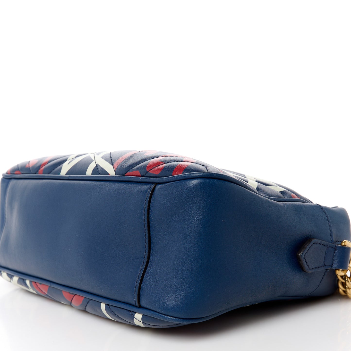 Calfskin Matelasse GucciGhost Medium GG Marmont Chain Shoulder Bag Blue Agata Hibiscus Red