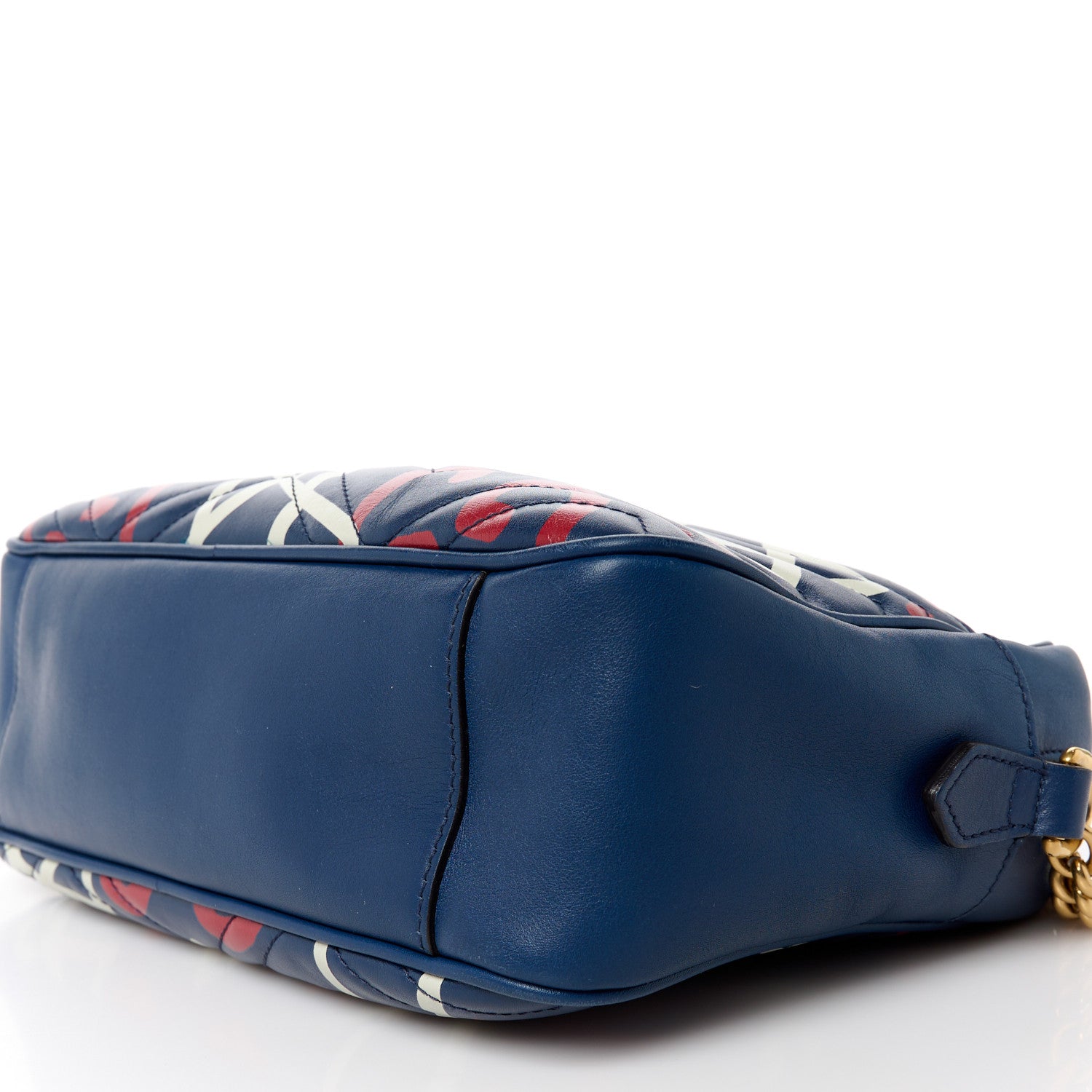 Gucci Calfskin Matelasse GucciGhost Medium GG Marmont Chain Shoulder Bag Blue Agata Hibiscus Red 12 of 13
