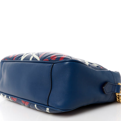 Gucci Calfskin Matelasse GucciGhost Medium GG Marmont Chain Shoulder Bag Blue Agata Hibiscus Red 12 of 13