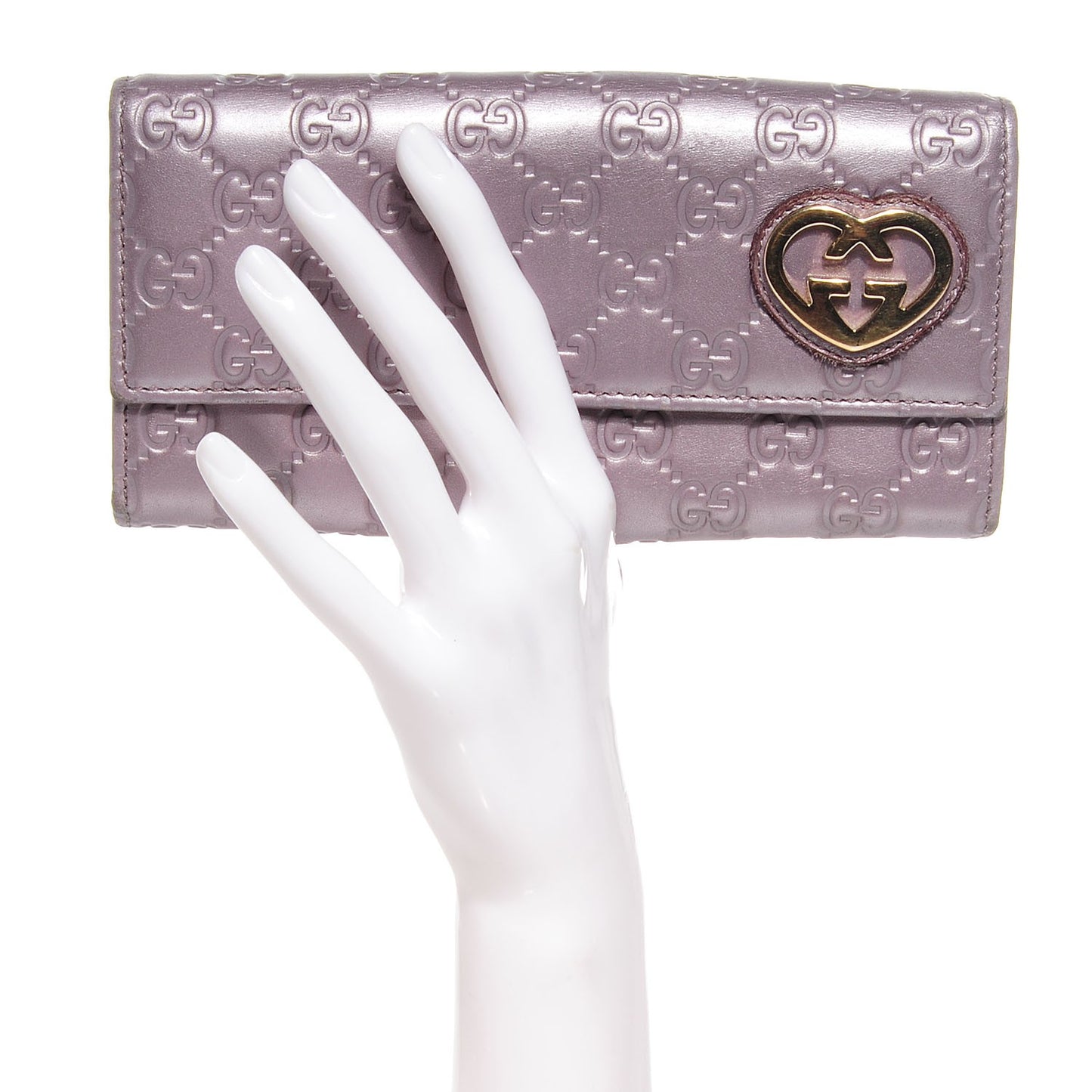 Metallic Soft Guccissima Lovely Heart Continental Wallet Senanque