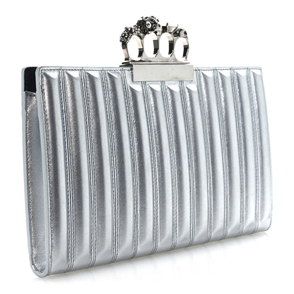 Alexander McQueen Metallic Calfskin Quilted Four Ring Knuckle Flat Clutch Silver 3 of 13