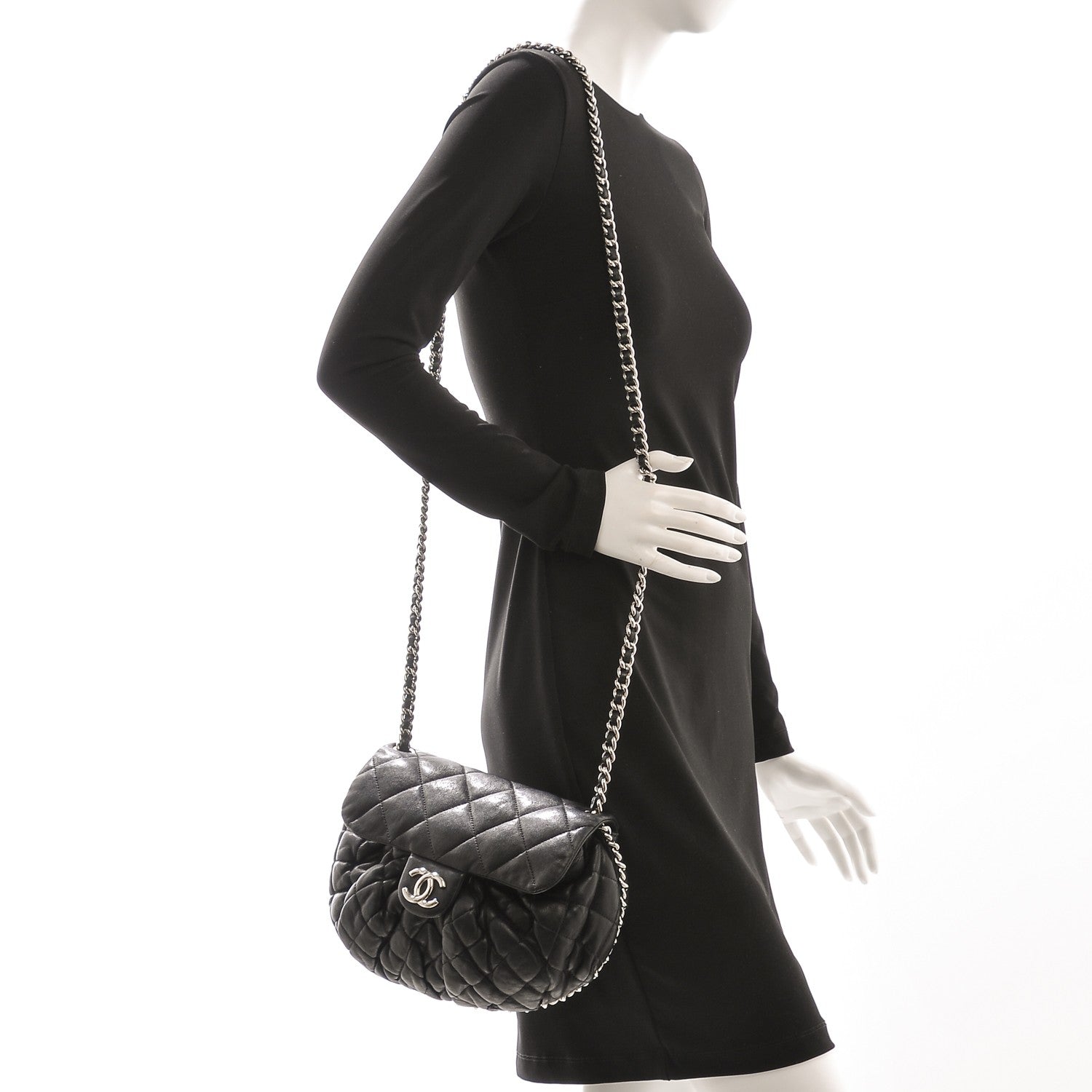 Chanel Washed Lambskin Quilted Medium Chain Around Messenger Black 2 of 7