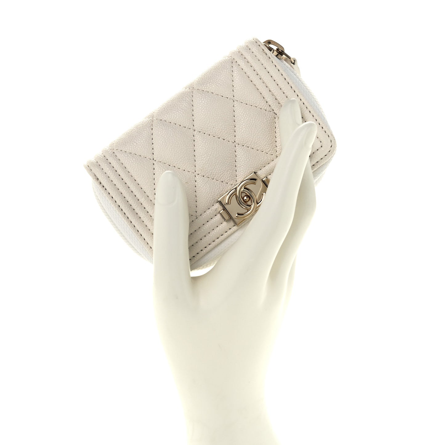 Caviar Quilted Boy Zip Around Coin Purse Wallet White