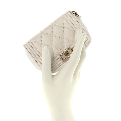Chanel Caviar Quilted Boy Zip Around Coin Purse Wallet White 2 of 9