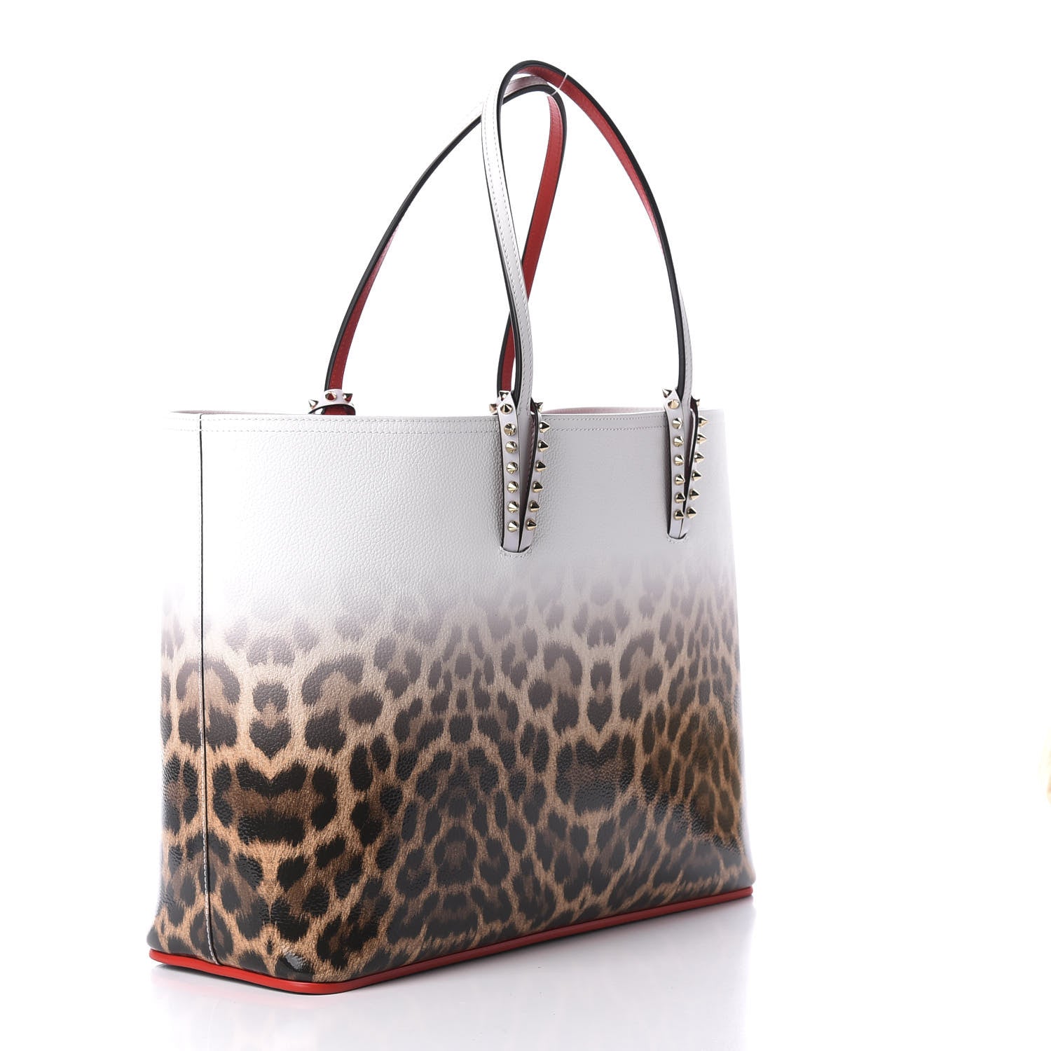 Christian Louboutin Calfskin Degrade Leopard Print Spikes East West Cabata Tote White Multi 3 of 8