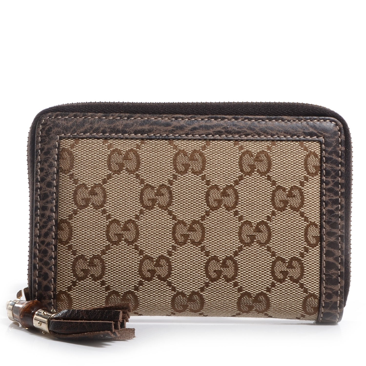 Gucci Monogram Bamboo Zip Around Compact Wallet Brown 1 of 7
