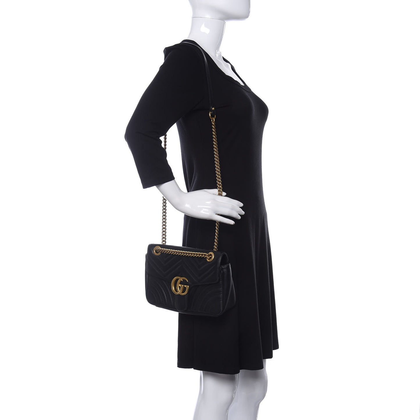 Calfskin Matelasse Small GG Marmont Shoulder Bag Black