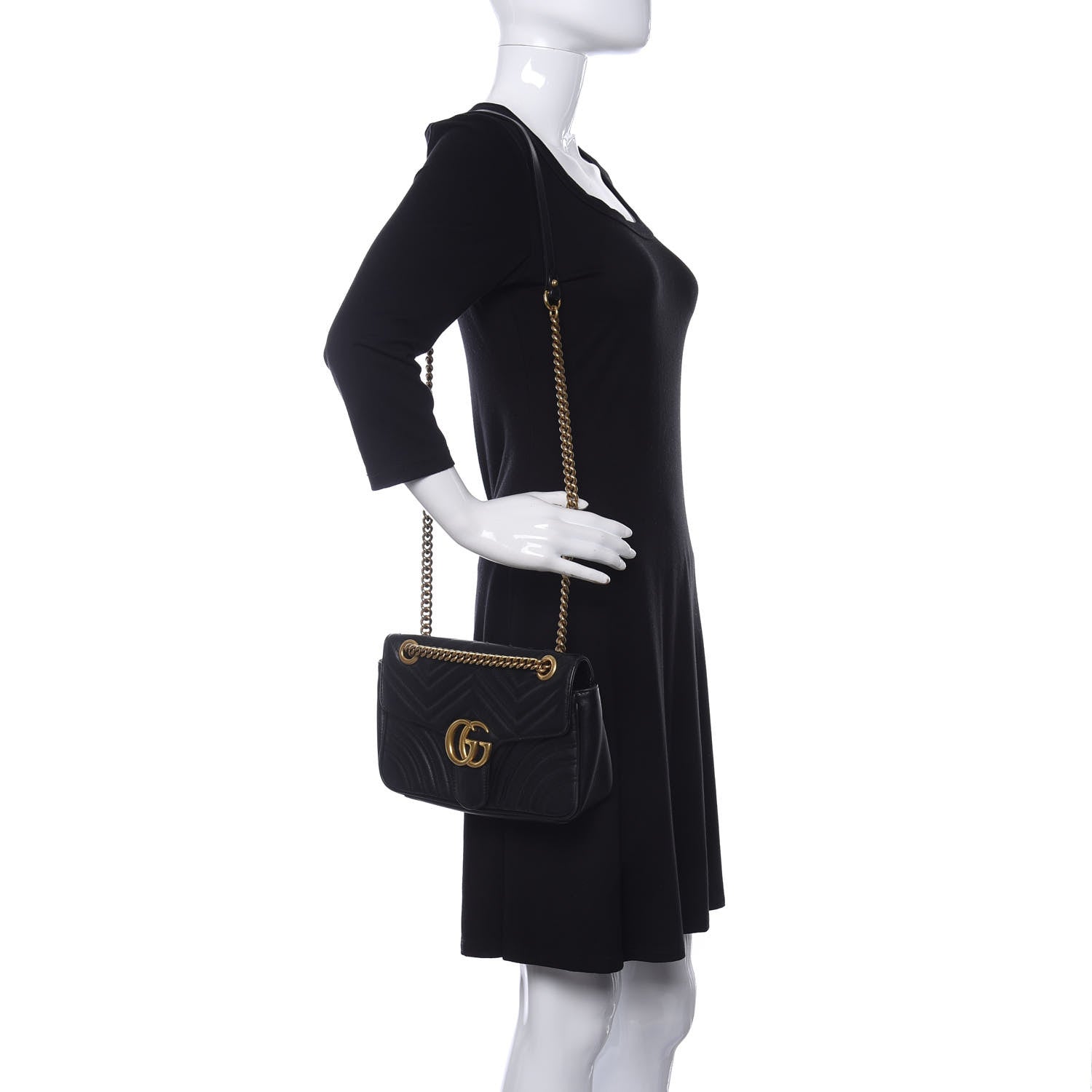 Gucci Calfskin Matelasse Small GG Marmont Shoulder Bag Black 2 of 10