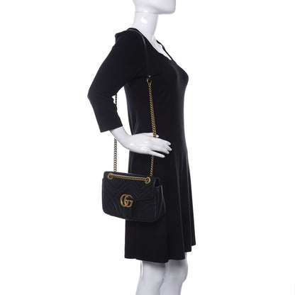 Gucci Calfskin Matelasse Small GG Marmont Shoulder Bag Black 2 of 10
