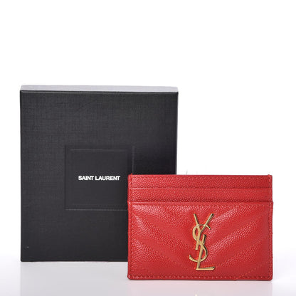Saint Laurent Grain De Poudre Matelasse Chevron Monogram Credit Card Case New Red 9 of 9