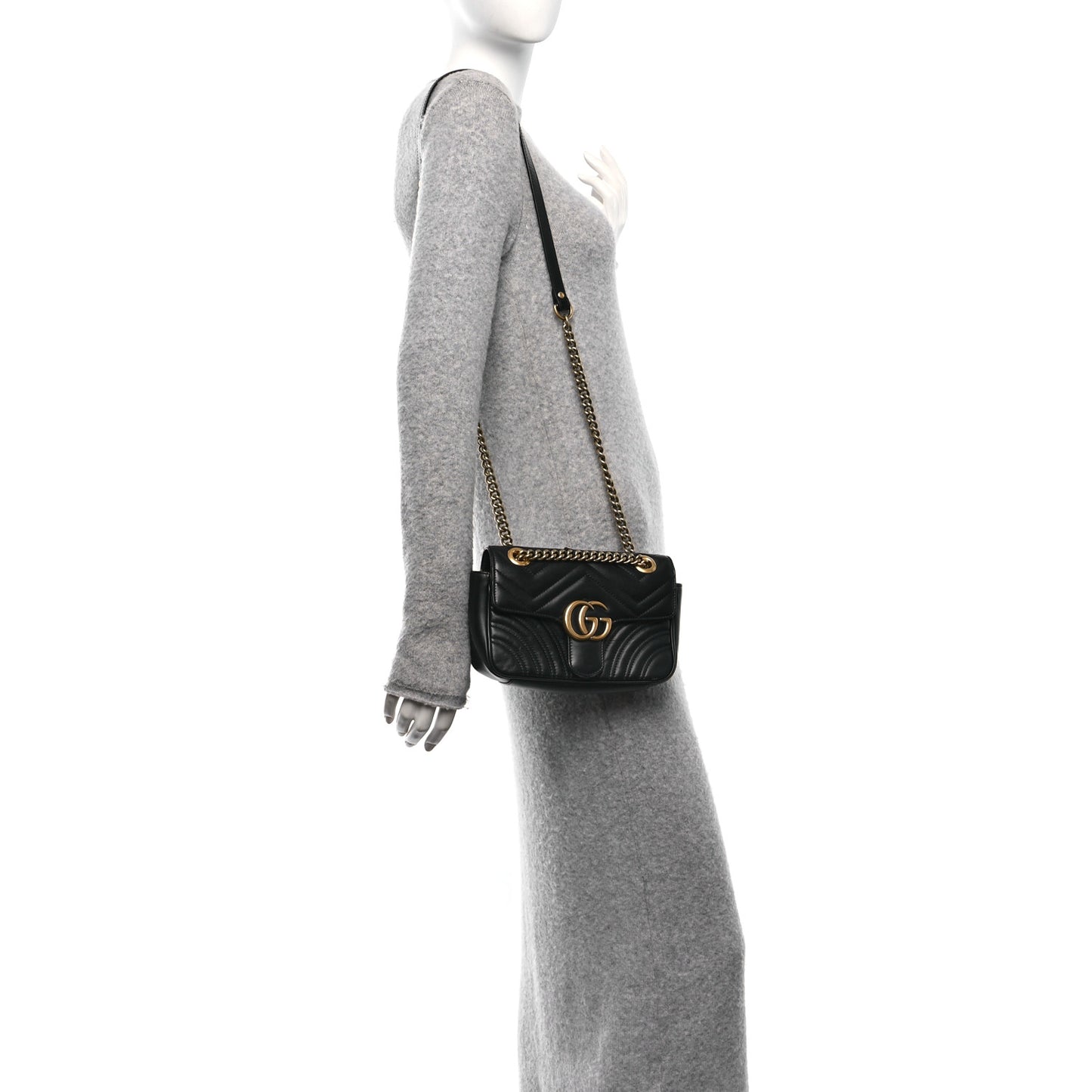 Calfskin Matelasse Mini GG Marmont Shoulder Bag Black