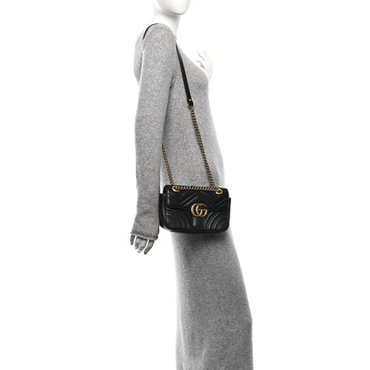 Gucci Calfskin Matelasse Mini GG Marmont Shoulder Bag Black 3 of 10