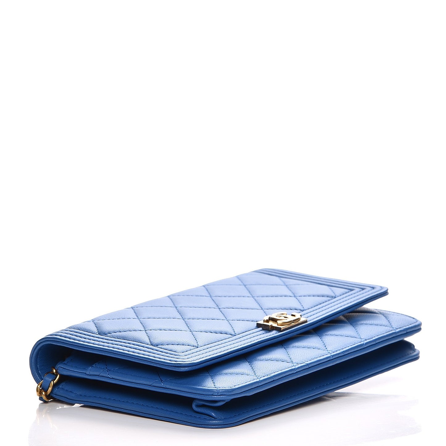 Lambskin Quilted Boy Wallet On Chain WOC Blue