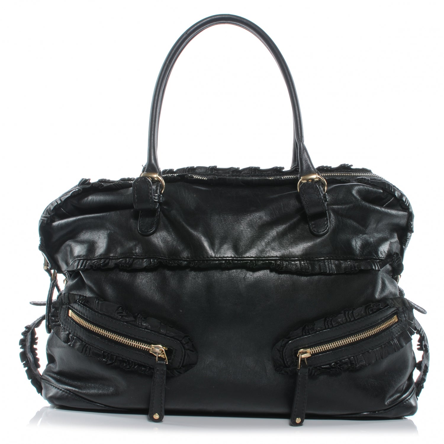 Gucci Leather Ruffle Sabrina Boston Tote Black 1 of 8